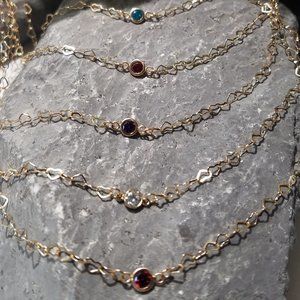Hearts Necklace & Cubic Zirconia 14kt Gold Filled